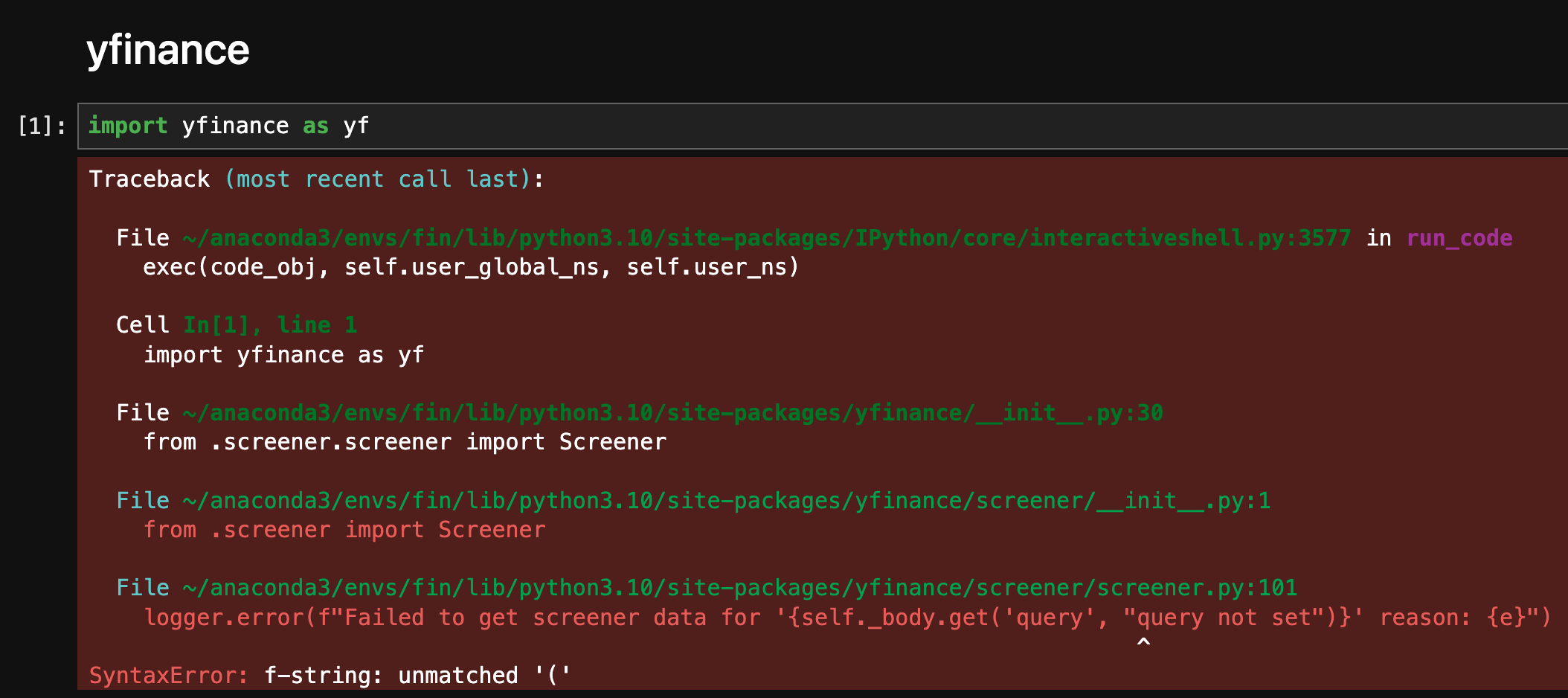 Error in yfinance